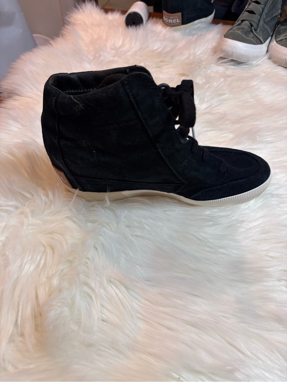 Sorel Black Suede Lace-Up Wedge Booties - Picture 2 of 8